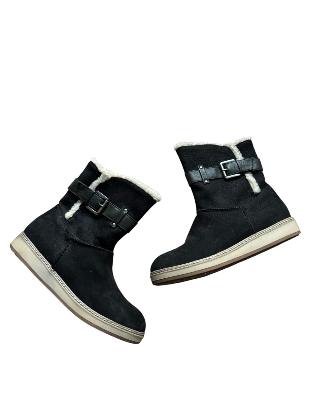 White Mountain Taite Black Faux Shearling Buckle Winter cozy Boots Women’s 7.5 M